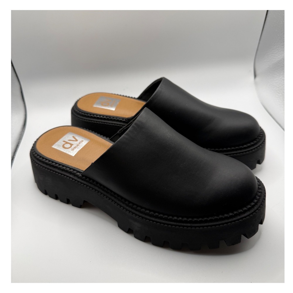 DV Dolce Vita Mules Womens 7.5 Black NEW Lug Sole Platform Clogs